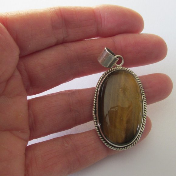 Tiger's Eye cabochon pendant 925 sterling silver - Picture 4 of 4